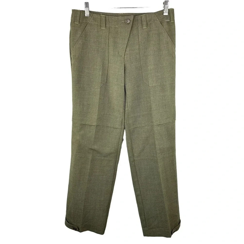 Trina Turk Olive Cargo Wide Leg Dress Pants size 4 Poly Viscose‎ and Lycra
